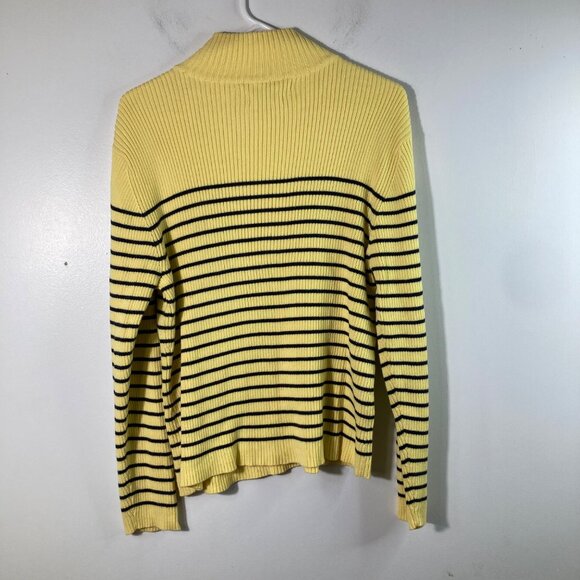 Womens Vintage Tommy Hilfiger Striped Cotton Turtle Neck Sweater XL Yellow Blue - Picture 2 of 12